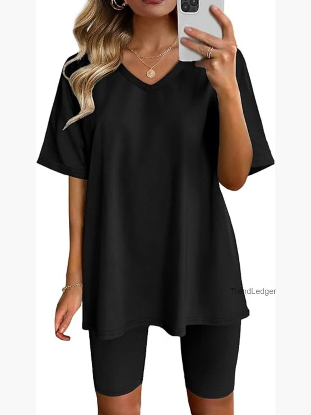 Two Piece Outfits Summer V Neck T Shirt Top Biker Shorts Workout Set